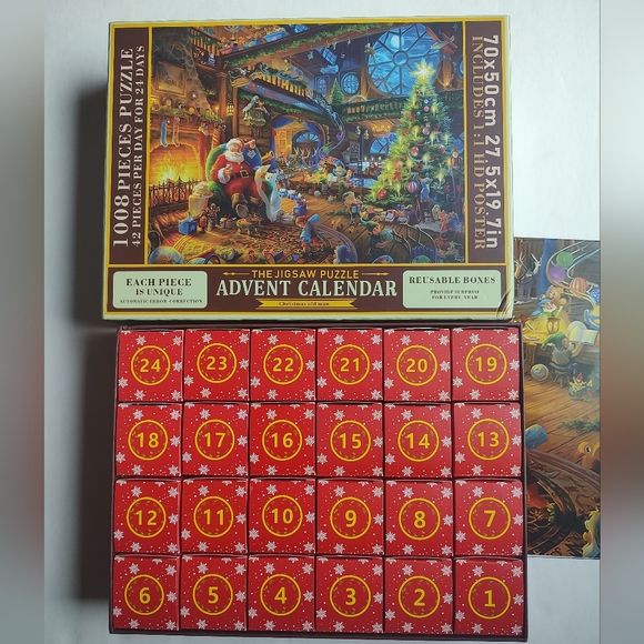 Jigsaw Puzzle Advent Calendar 1008 Pieces Puzzle 24 Days Christmas Old Man Santa - Picture 8 of 16